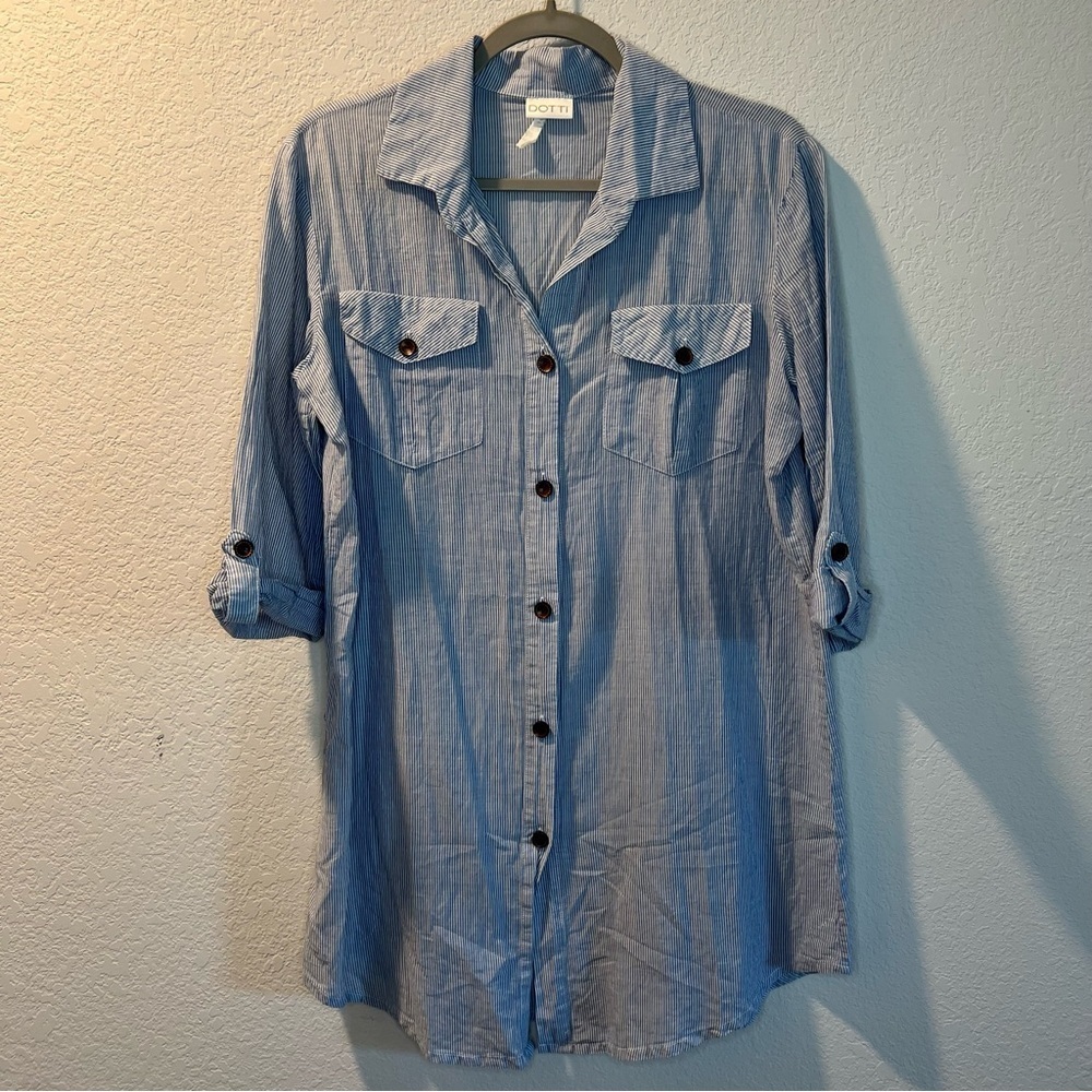 Women’s Dotti blue striped button front mini dress size small S